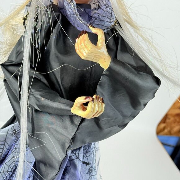 Fiber Optic Witch With Broom w/ Spider Web Cape  Light Up Halloween Decor - Picture 5 of 13